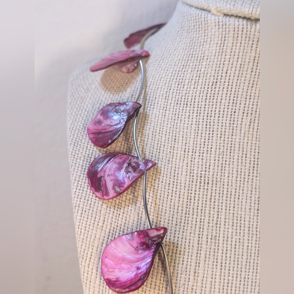 Statement Necklace Pink Shell Teardrops Natural S… - image 3